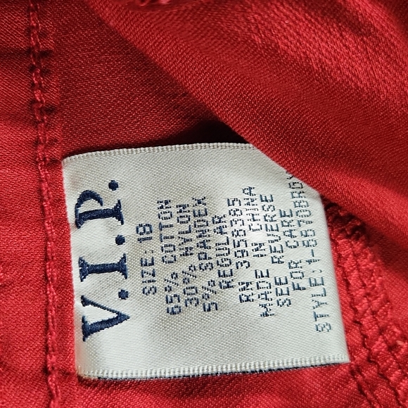 NWOT, VIP, women's Red pants, stretchy fabric, Size 18 - Picture 8 of 9